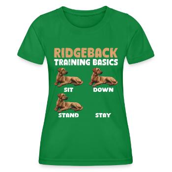 RIDGEBACK TRAINING BASICS Sturer Rhodesian - Frauen Funktions-T-Shirt - Kelly Green - Vorne - AI Model Female 172 dark (172cm)