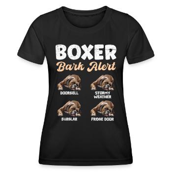 BOXER BARK ALERT Deutscher Boxer Lustiges - Frauen Funktions-T-Shirt - Schwarz - Vorne - AI Model Female 172 light (172cm)