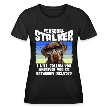 Chien Labrador PERSONAL STALKER JE TE SUIVRAI - T-shirt sport Femme - noir - Devant - AI Model Female 172 light (172cm)