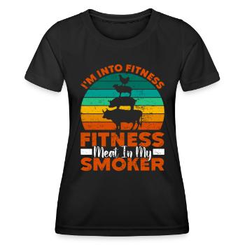 Grillen I'M INTO FITNESS MEAT IN MY SMOKER Lustig - Frauen Funktions-T-Shirt - Schwarz - Vorne - AI Model Female 172 light (172cm)