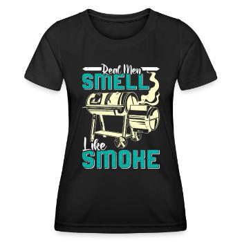 Meat Lover REAL MEN SMELL LIKE SMOKE Funny - Women's Functional T-Shirt - black - Front - AI Model Female 172 light (172cm)