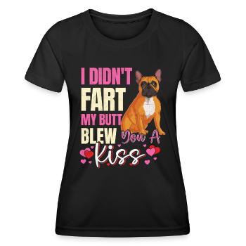 Frenchie N’A PAS PET MES FESSES T’ONT SOUFFLÉ UN BAISER Lustig - T-shirt sport Femme - noir - Devant - AI Model Female 172 light (172cm)