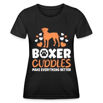 Dog owner CUDDLING WITH A BOXER Sweet - Women's Functional T-Shirt - black - Front - AI Model Female 172 light (172cm)