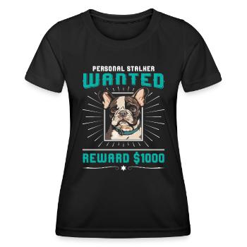 Frenchie PERSONAL STALKER RECHERCHÉ $1000 - T-shirt sport Femme - noir - Devant - AI Model Female 172 light (172cm)