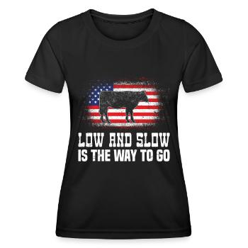Fun BBQ LOW AND SLOW THE WAY TO GO Barbecue - Women's Functional T-Shirt - black - Front - AI Model Female 172 light (172cm)