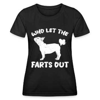Funny French Bulldog Who let the Farts - Women's Functional T-Shirt - black - Front - AI Model Female 172 light (172cm)