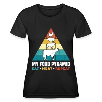 Lustig Fleischfresser Food Pyramid Eat Meat Repeat - Frauen Funktions-T-Shirt - Schwarz - Vorne - AI Model Female 172 light (172cm)