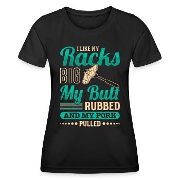 Les amateurs de viande aiment mes carrés gros cul frottés - T-shirt sport Femme - noir - Devant - AI Model Female 172 light (172cm)