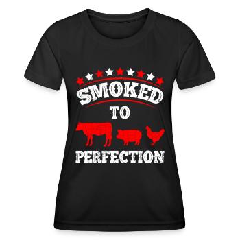 Meat Fan SMOKED TO PERFECTION BBQ Grillfest - Women's Functional T-Shirt - black - Front - AI Model Female 172 light (172cm)