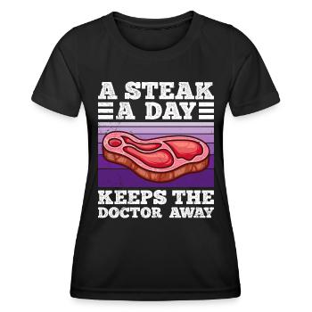 Drôle de carnivore Un steak par jour éloigne Doc - T-shirt sport Femme - noir - Devant - AI Model Female 172 light (172cm)