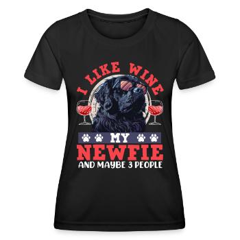 Neufundländer LIKE WINE MY NEWFIE AND 3 PEOPLE - Frauen Funktions-T-Shirt - Schwarz - Vorne - AI Model Female 172 light (172cm)