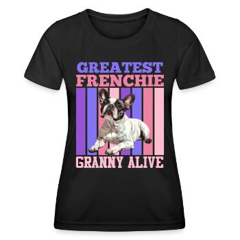 Französische Bulldogge Greatest Frenchie Granny - Frauen Funktions-T-Shirt - Schwarz - Vorne - AI Model Female 172 light (172cm)