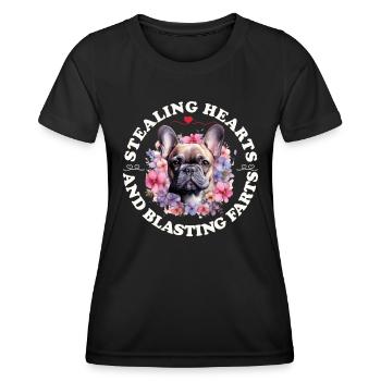 Bouledogue français VOLER DES CŒURS EXPLOSER - T-shirt sport Femme - noir - Devant - AI Model Female 172 light (172cm)