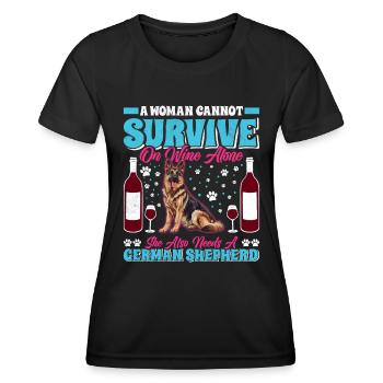 Dog mom WOMAN CANNOT SURVIVE ON WINE German - Women's Functional T-Shirt - black - Front - AI Model Female 172 light (172cm)