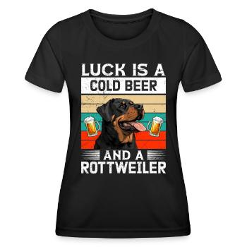 Rottweiler owner LUCK IS A COLD BEER AND A - Women's Functional T-Shirt - black - Front - AI Model Female 172 light (172cm)