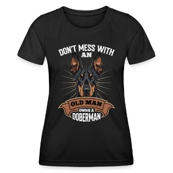Doberman NE PLAISANTEZ PAS AVEC UN VIEIL HOMME Lustiges - T-shirt sport Femme - noir - Devant - AI Model Female 172 light (172cm)