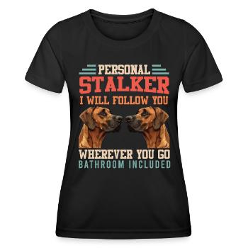 Rhodesian Ridgeback PERSONAL STALKER Drôle - T-shirt sport Femme - noir - Devant - AI Model Female 172 light (172cm)