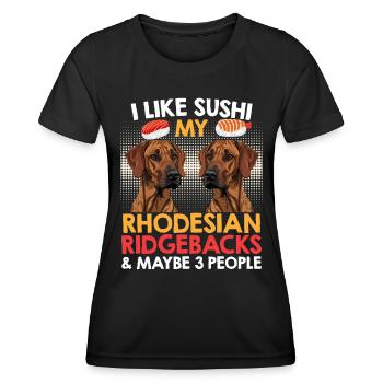 Ridgeback Dog LIKE SUSHI MY RHODESIAN RIDGEBACK - T-shirt sport Femme - noir - Devant - AI Model Female 172 light (172cm)
