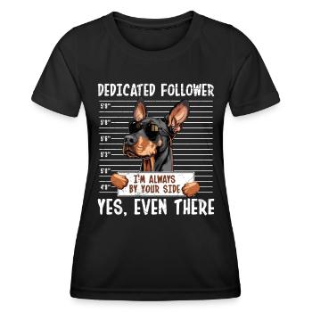 Doberman DEDICATED FOLLOWER Doberman Owner - Women's Functional T-Shirt - black - Front - AI Model Female 172 light (172cm)