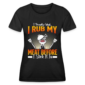 Grillmeister JE FROTTE MA VIANDE AVANT DE LA COLLER - T-shirt sport Femme - noir - Devant - AI Model Female 172 light (172cm)
