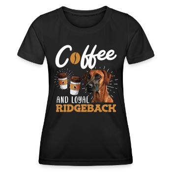KAFFEE UND TREUE RIDGEBACK Rhodesian Ridgeback - Frauen Funktions-T-Shirt - Schwarz - Vorne - AI Model Female 172 light (172cm)