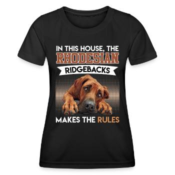 Ridgeback Besitzer HIER MACHT DER RIDGEBACK REGELN - Frauen Funktions-T-Shirt - Schwarz - Vorne - AI Model Female 172 light (172cm)
