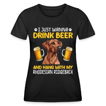 Ridgeback JUSTE VOULOIR BOIRE DE LA BIÈRE Rhodésian - T-shirt sport Femme - noir - Devant - AI Model Female 172 light (172cm)