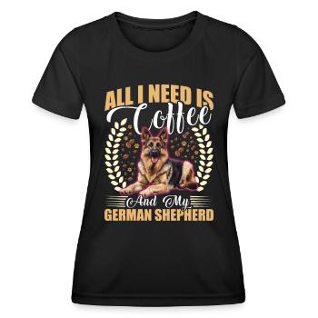 Dog owners ALL I NEED IS COFFEE AND ENGLISH - Women's Functional T-Shirt - black - Front - AI Model Female 172 light (172cm)