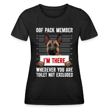 Malinois MEMBRE DE LA MEUTE JE SUIS LÀ Drôle de Belge - T-shirt sport Femme - noir - Devant - AI Model Female 172 light (172cm)