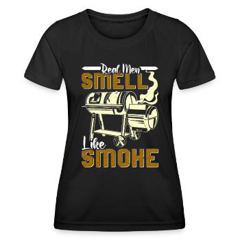 Meat Lovers REAL MEN SMELL LIKE SMOKE Funny - Women's Functional T-Shirt - black - Front - AI Model Female 172 light (172cm)
