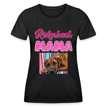 RIDGEBACK MAMA Rhodesian Ridgeback Hundemama - Frauen Funktions-T-Shirt - Schwarz - Vorne - AI Model Female 172 light (172cm)