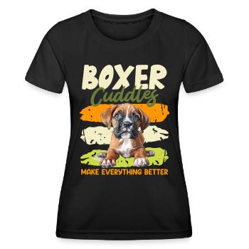 Deutscher Boxer KUSCHELN MIT EINEM BOXER BESSER - Frauen Funktions-T-Shirt - Schwarz - Vorne - AI Model Female 172 light (172cm)