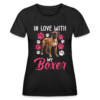 Deutsche Boxer VERLIEBT IN MEINEN BOXER Besitzerin - Frauen Funktions-T-Shirt - Schwarz - Vorne - AI Model Female 172 light (172cm)