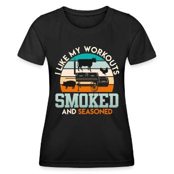 MY WORKOUT CONSISTS OF GRILLING - Women's Functional T-Shirt - black - Front - AI Model Female 172 light (172cm)