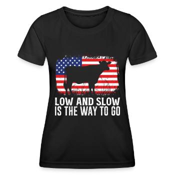 Fun BBQ LOW AND SLOW THE WAY TO GO Barbecue - Women's Functional T-Shirt - black - Front - AI Model Female 172 light (172cm)