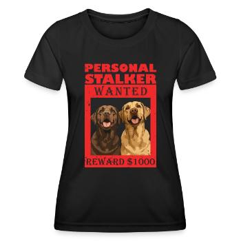Labrador Chien PERSONAL STALKER JE TE SUIVRAI - T-shirt sport Femme - noir - Devant - AI Model Female 172 light (172cm)
