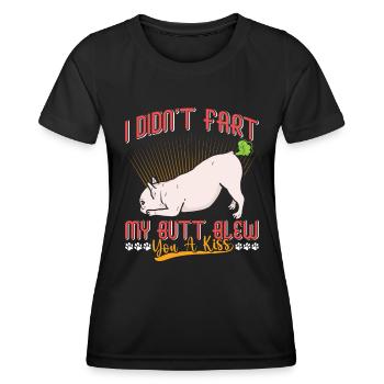 Frenchie N’A PAS PET MES FESSES T’ONT SOUFFLÉ UN BAISER Lustig - T-shirt sport Femme - noir - Devant - AI Model Female 172 light (172cm)