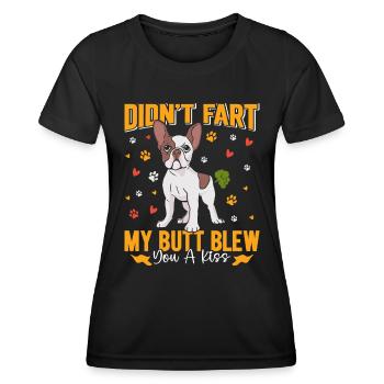 Frenchie N’A PAS PET MES FESSES T’ONT SOUFFLÉ UN BAISER Lustig - T-shirt sport Femme - noir - Devant - AI Model Female 172 light (172cm)