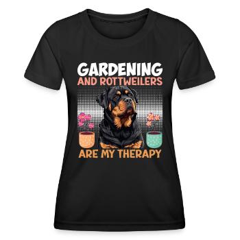 GARTENARBEIT UND ROTTWEILER SIND THERAPIE Rottie - Frauen Funktions-T-Shirt - Schwarz - Vorne - AI Model Female 172 light (172cm)