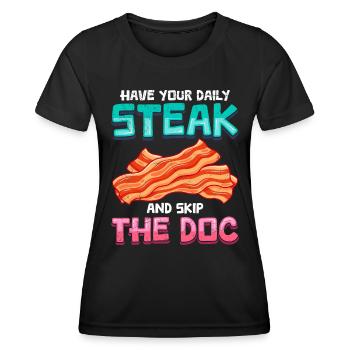 Anti-végétarien Mangez votre steak quotidien Skip the Doc - T-shirt sport Femme - noir - Devant - AI Model Female 172 light (172cm)
