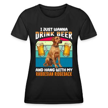 Ridgeback JUSTE VOULOIR BOIRE DE LA BIÈRE Rhodésian - T-shirt sport Femme - noir - Devant - AI Model Female 172 light (172cm)