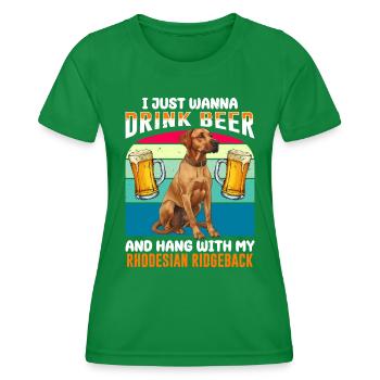 Ridgeback JUSTE VOULOIR BOIRE DE LA BIÈRE Rhodésian - T-shirt sport Femme - vert - Devant - AI Model Female 172 dark (172cm)