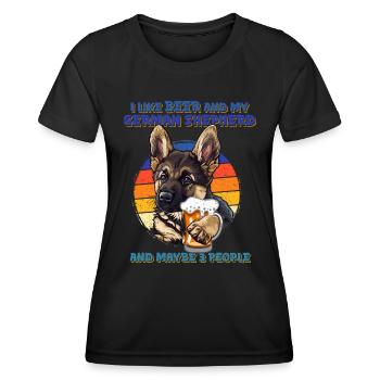 Schäferhund LIKE BEER AND GERMAN SHEPHERD - Women's Functional T-Shirt - black - Front - AI Model Female 172 light (172cm)