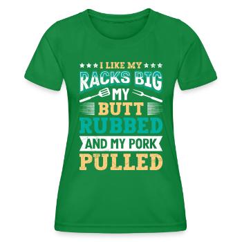 Grillmeister Like my Racks Porc frotté aux gros fesses - T-shirt sport Femme - vert - Devant - AI Model Female 172 dark (172cm)