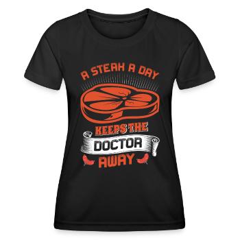 Fleischesser A STEAK A DAY KEEPS THE DOCTOR AWAY - Frauen Funktions-T-Shirt - Schwarz - Vorne - AI Model Female 172 light (172cm)