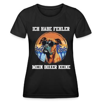 Deutscher Boxer HABE FEHLER MEIN BOXER KEINE - Frauen Funktions-T-Shirt - Schwarz - Vorne - AI Model Female 172 light (172cm)