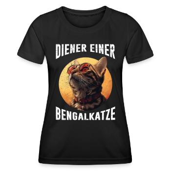 Chat du Bengale SERVITEUR D’UN CHAT DU BENGALE Drôle - T-shirt sport Femme - noir - Devant - AI Model Female 172 light (172cm)