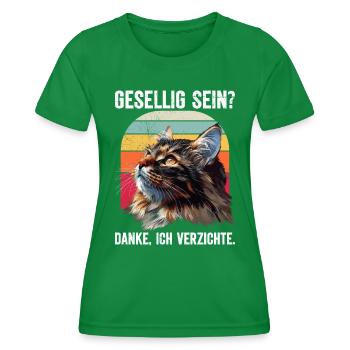 Maine Coon Cat BE SOCIABLE? THANK YOU. WAIVERS - Women's Functional T-Shirt - kelly green - Front - AI Model Female 172 dark (172cm)