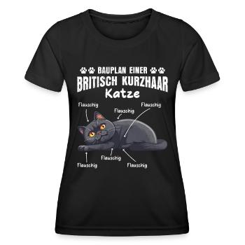 British Shorthair BLUEPRINT OF A BRITISH SHORTHAIR - Women's Functional T-Shirt - black - Front - AI Model Female 172 light (172cm)