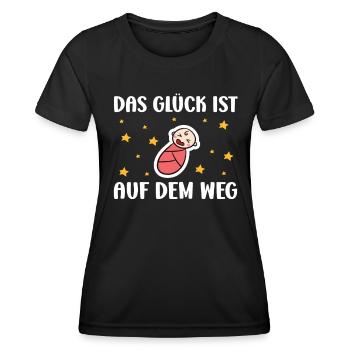 Werdende Mütter DAS GLÜCK IST AUF DEM WEG - Frauen Funktions-T-Shirt - Schwarz - Vorne - AI Model Female 172 light (172cm)